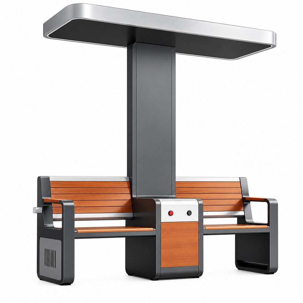 PANCHINA RICARICA SMARTPHONE WIRELESS CON COPERTURA PANNELLI FOTOVOLTAICI - PANCHINA SMART ZX-PB-013