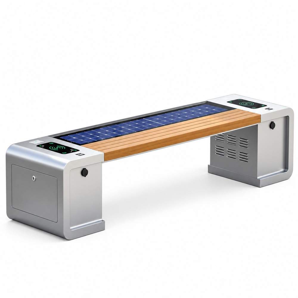 PANCHINA SOLARE CON RICARICA SMARTPHONE WIRELESS CON BATTERIA INTEGRATA - PANCHINA SMART ZX-PB-003