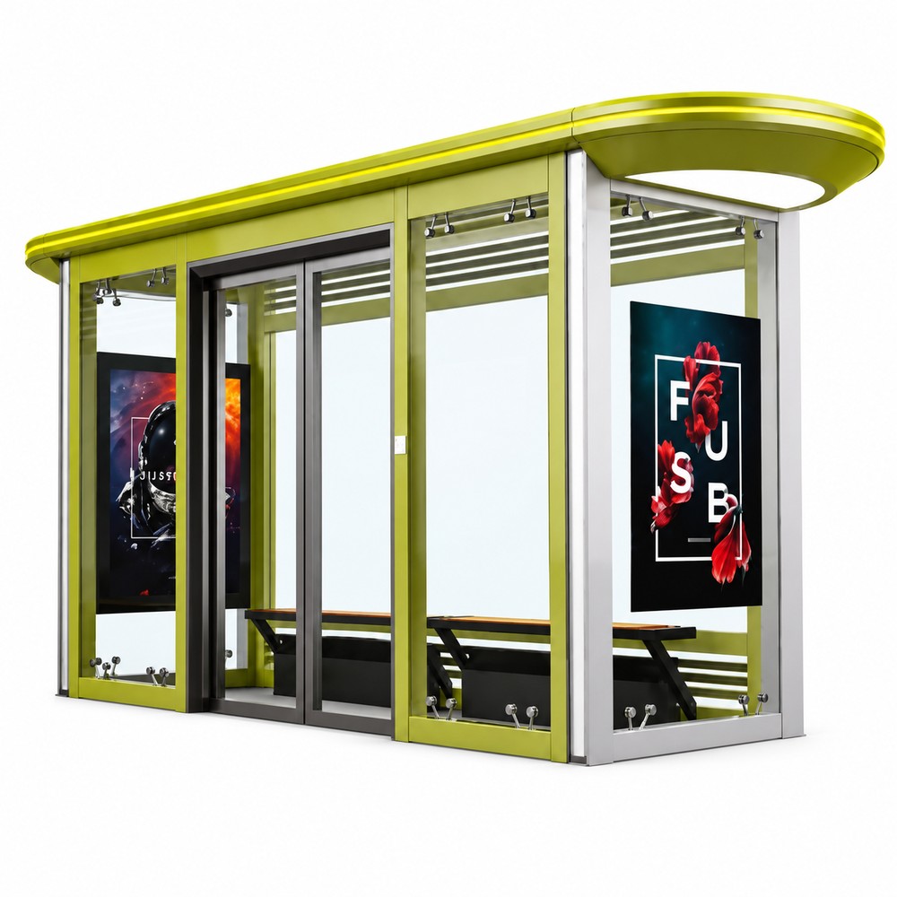 PENSILINA FOTOVOLTAICA CON PORTE SCORREVOLI E PANNELLO PUBBLICITARIO - PENSILINA SMART ZX-BS-005